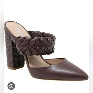 NEW Charles by Charles David Dark Brown Woven Mules Block Heel and Pointed Toe